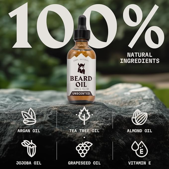 Striking Viking Beard Balm & Beard Oil for Men – Unscented, 1 Fl Oz Each - Dual-Use Leave In Conditioner - Tames, Styles & Moisturizes – With Naturally-Derived Argan & Jojoba Oil