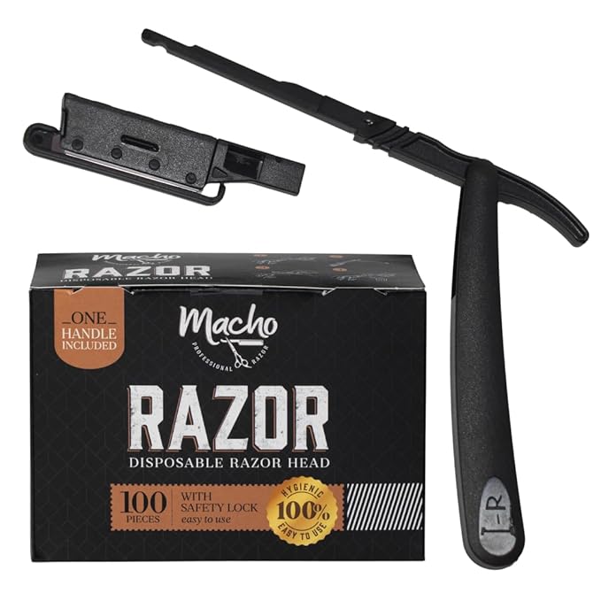 Professional Disposable Straight Razors for Men - Blade Holder with 100 Stainless Steel Razor Blade Heads - Features a Safety Lock & Blade Guard for Barbers, Shaving, and Grooming by Better Barber