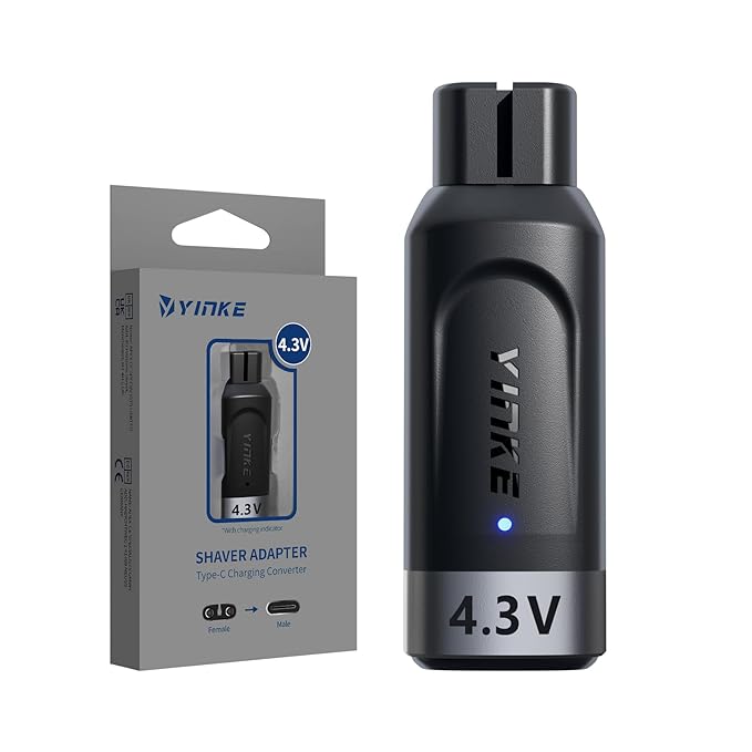Yinke 4.3V Type-C Shaver Adapter Charger for Philips Norelco Oneblade QP2520 QP2515 QP2620 MG5700 MG3740 with Charging Indicator, A00390 Electric Razor Power Adapter Without Charger Cord(1 PC)