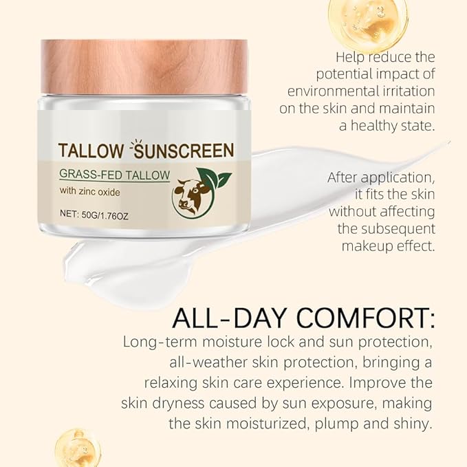 Mineral Tallow Sunscreen for Women and Men,2 Pack Natural Beef Tallow Sunscreen with Nourishing,Moisturizing and Long Last Sunblock Effect,Face and Body Sunblock for All Skin Type,3 Oz (white)