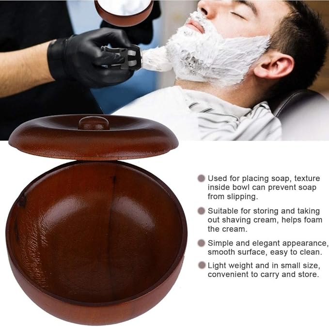 Buachois Wooden Shaving Soap Bowl with Lid, Durable Portable Traditional Wet Shaving Bowl for Cream and Soap, Easy to Clean, Travel Size
