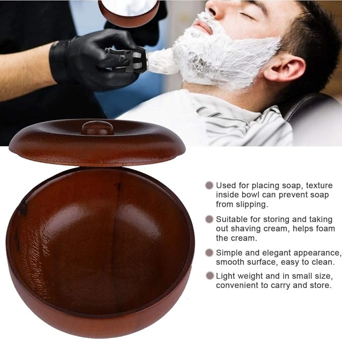 Dioche Wooden Shaving Bowl with Lid, Rubber Wood Shaving Soap Cream Bowl, Prevents Soap from Slipping, Easy to Lather, Bathroom Accessories, Space saving