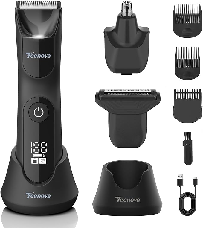 Electric Body Hair Trimmer Shaver - 3 in 1 Pubic Trimmer for Men - Bikini Trimmer for Women - No Nick Groin Ball Razor with Ceramic Blade Head, Wireless Dock Charging