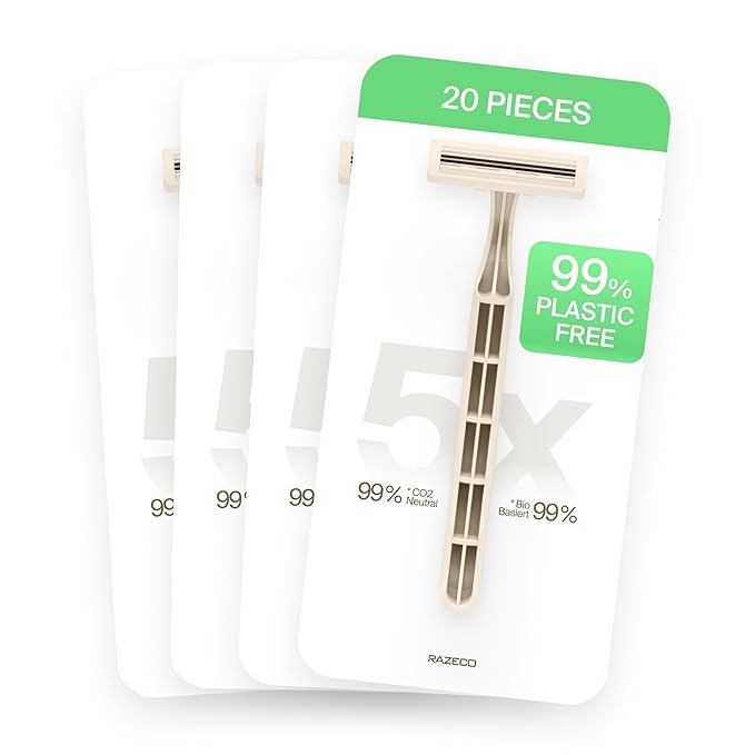 Plastic-Free Disposable Razors – 20 pieces, 3 blades – Sustainable shaving for a zero-waste routine (Starlight)