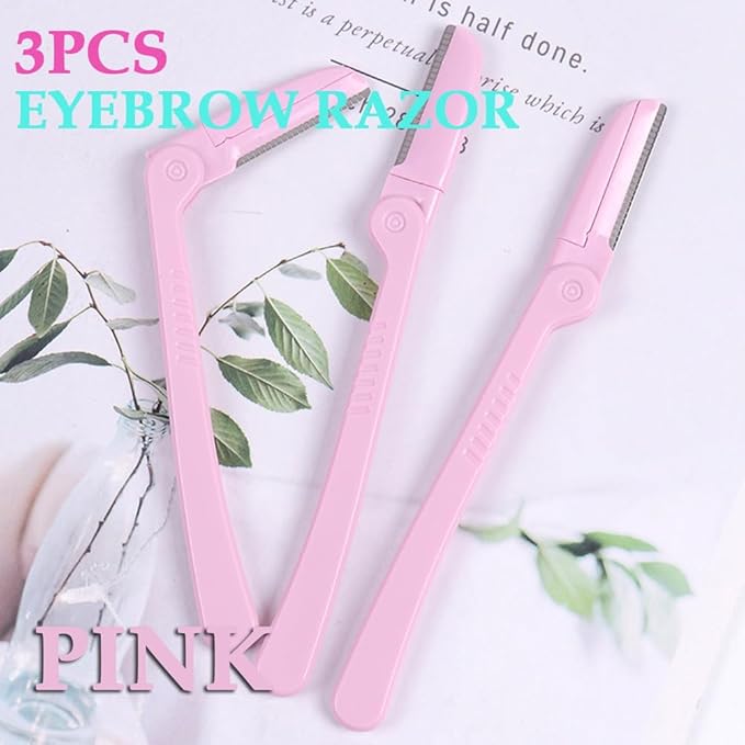 AKOAK 3 Pcs Folding Eyebrow Blade Portable Stainless Steel Mesh Beginners Protective Shaving Precision Razor, Eyebrow Trimmer for Both Men and Women