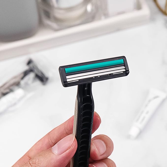 Disposable Razors in Bulk, Bulk Razors with Knife Cap, Grey, Individually Packaged Disposable Razors Bulk with Shaving Cream for Hotels, Homeless, Nursing Homes, Shelters, Charities (pack-100)