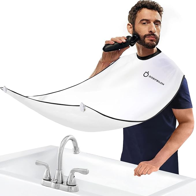 Beard Bib Beard Apron, Hair-Resistant Beard Bib Hair Catcher, Gifts for Men, Stocking Stuffers, Christmas Gifts Anniversary Birthday Gifts for Him, Shaving Accessories for Men - White