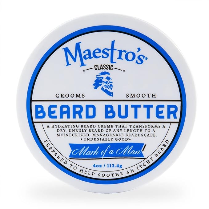 Maestro's Classic BEARD BUTTER | Anti-Itch, Extra Soothing, Hydrating Beard Creme For All Beard Types & Lengths- Mark of a Man Blend, 4 Ounce