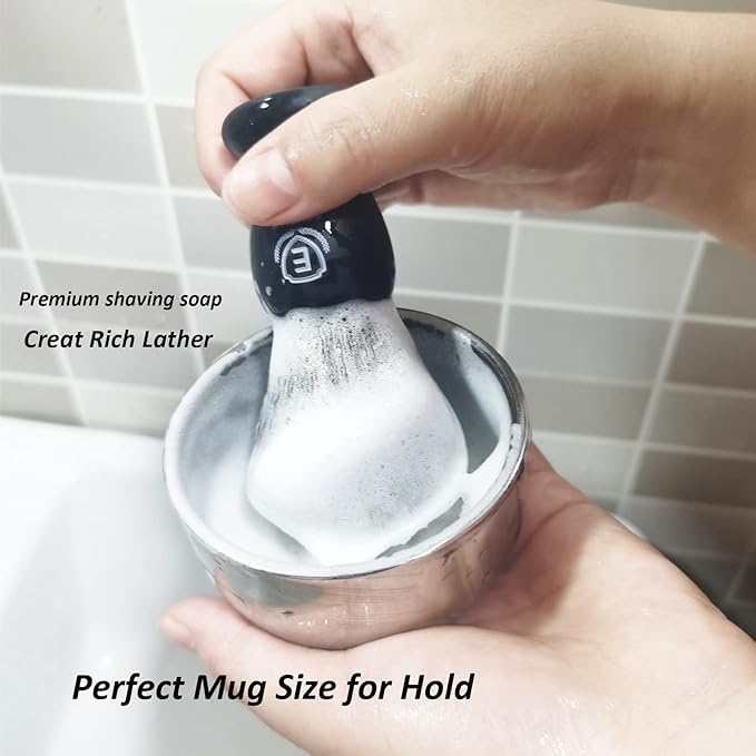 Men's Travel Shaving Brush Set-3pcs Wet Shave Kit with Synthetic Hair Brush, Stainless Bowl & Stand-Lightweight, Quick Dry, Easy to Carry by Echolly