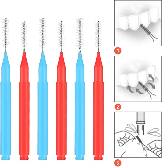 100 Pcs Interdental Brushes, 2 Sizes Braces Flossers for Cleaner Braces Brush Soft Dental Brushes Toothpicks Dental Floss Picks Dental for Braces Oral Cleaning(Red,Blue)