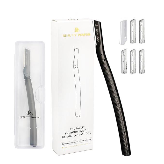 Eyebrow Razor with 6 Blades & Travel Case – Face Razors for Women & Men, Eyebrow Trimmer Shaper with Precision Cover, Facial Shaver & Dermaplaning Tool for Smooth Skin - Gift Idea - Black