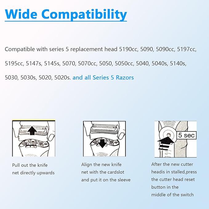1 Pack Series 5 Replacement Head 52S for 5 Series Electric Shaver,S5 Wet and Dry Replacement Head Compatible with S5 Series 5090,5020,5140s, 5030s,5147s,5145s Etc Models