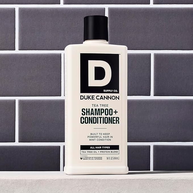 Duke Cannon Supply Co. 2-in-1 Hair Wash - Masculine Scent - Gentle Cleansing Hair Wash For Men - Stimulating Hair Shampoo & Conditioner - Strengthens Hair - Tea Tree - 2 Pack (14 oz)