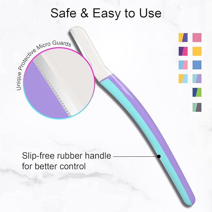 Dermaplane Razor for Women Face, Eyebrow Razor, Face Razors for Women Dermaplaning, Peach Fuzz Remover, Gentle Exfoliation & Facial Hair Removal, Travel Essentials, (12 pcs, Wisteria)