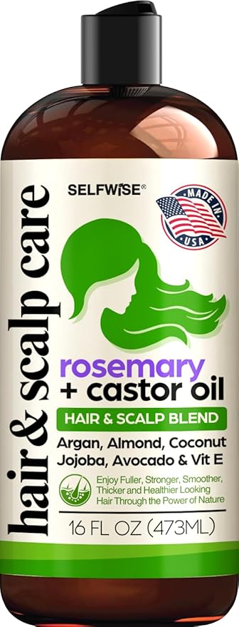 Organic Rosemary Oil For Hair Growth with Castor, Argan, Coconut, Almond, Jojoba, Avocado, Grapeseed, Vitamin E, Lavender & Peppermint for Hair & Scalp Treatment, All Hair Types, Men & Women 16oz
