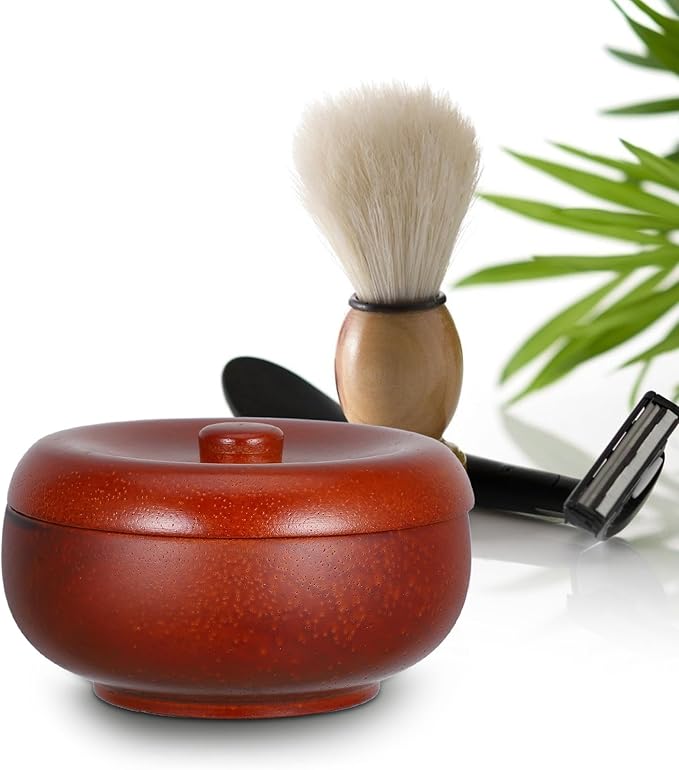 Wooden Shaving Soap Bowl with Lid Shaving Foaming Bowl and Beard Lathering Holder for Men’s Facial Cleansing and Soap Storage for Travel and Daily Use