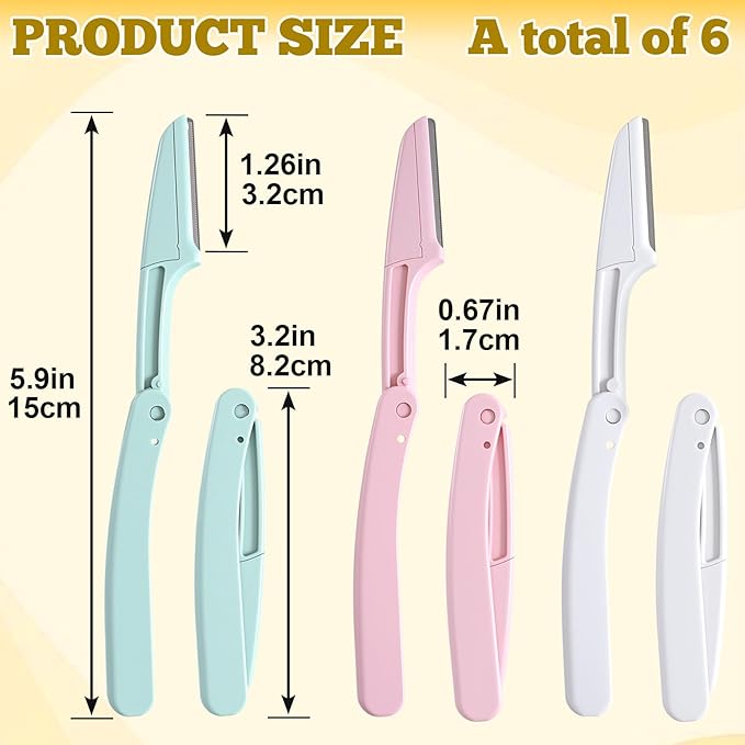 6pcs Foldable Eyebrow Razor, Stainless Steel Folding Eyebrow Trimmers Razors, Portable Mild Facial Hair Removal Shavers Tools for Women Men- Pink & Green & White