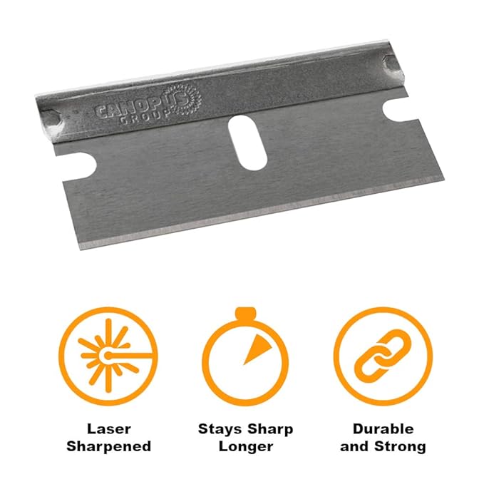 CANOPUS Single Edge Industrial Razor Blades, 100% Made in USA, Heavy Duty Straight Edge Razors, Box & Carton Cutter Replacement Blades, Glass & Paint Scraper Razor Blades (Box of 100)