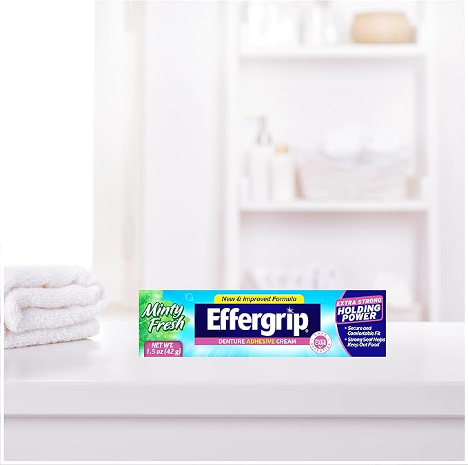 Effergrip Denture Adhesive Cream, Minty Fresh, 1.5 Oz, Zinc-Free Formula with Extra Strong Grip