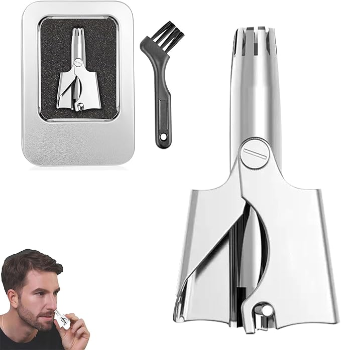 Stainless Steel Hair Trimmer for Men and Women | Manual Nose and Ear Hair Trimmer | Nose Clippers, 360° Rotating Hair Trimmers | Washable Nose Hair Remover | Silver