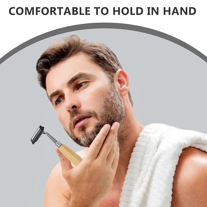 4Pcs Bamboo Single Blade Razors Double Edge Safety Razor Eco-Friendly Handmade Long Natural Bamboo Handle Stainless Steel Safety Shaving Men's Shaving Kit