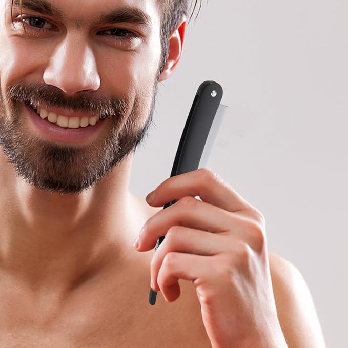 Uonlytech Manual Straight Edge Razor for Men Black Portable Barber Razor Blade Shaper for Precise Shaving and Beard Styling at Home and Travel