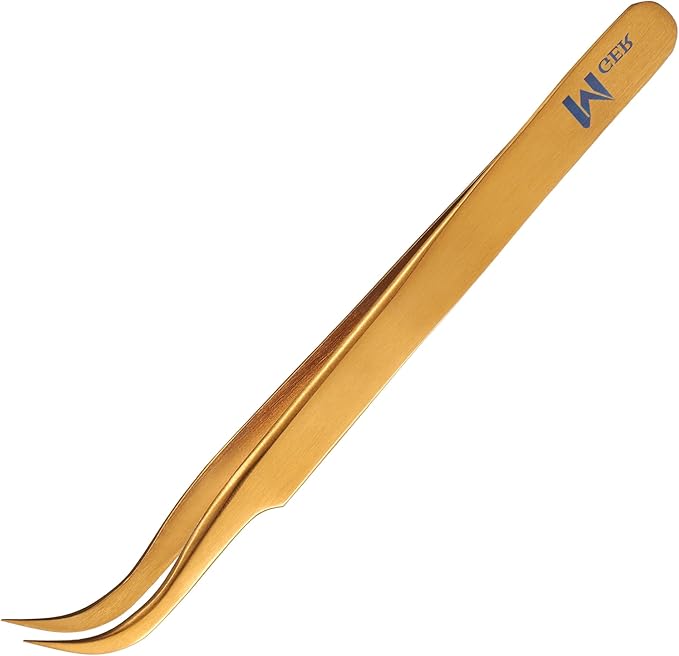 Lash Tweezers for Eyelash Extension, Hand Calibrated Dolphin-shaped and Curved Tip Eyelash Tweezers eyelash tweezers, False Lash Application Tools, Lash extension tweezers gold (Pack of 2, Gold)
