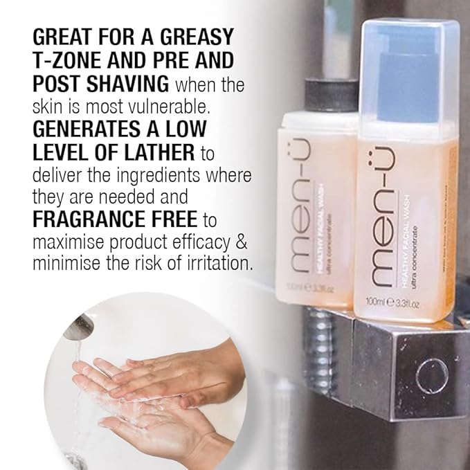 men-ü HEALTHY FACIAL WASH 3.3 fl.oz, for up to 265 washes, Ultra-Concentrate Healthy Face Cleanser, Facial Cleansing for Men Before or After Shaving - 3.3oz