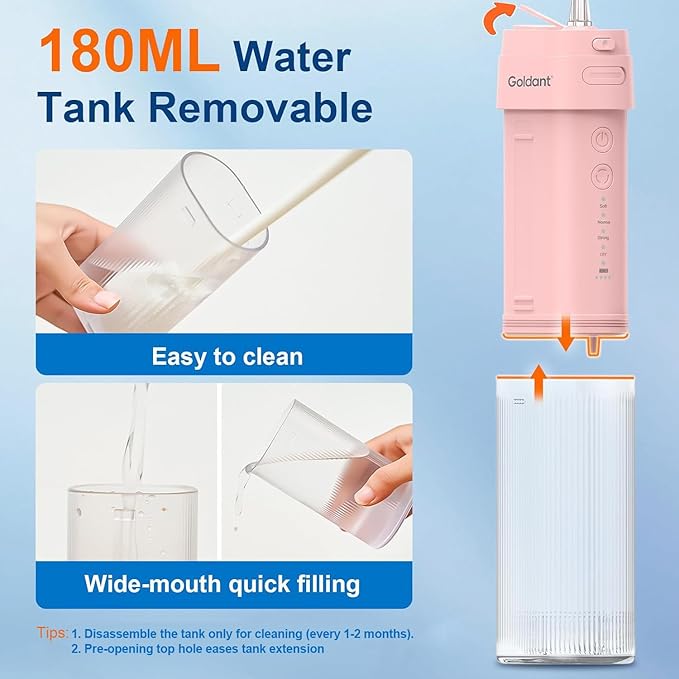 2026 New Portable Water Flosser for Teeth, 4 Modes & 4 Intensity Levels, Mini Small Design with Exquisite Travel Case, Removable Tank, IPX7 Waterproof, Cordless Dental Oral Irrigator (Pink)