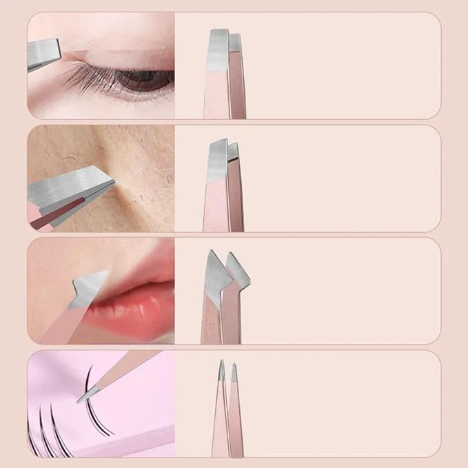 4-Piece Stainless Steel Tweezer Set - Tweezers for Eyebrows, Precision Tweezer Set for Women & Men - Ingrown Hair Tweezer, Long Lash & Eyelash Tweezers, Tweezers for Crafting (Rose Gold)