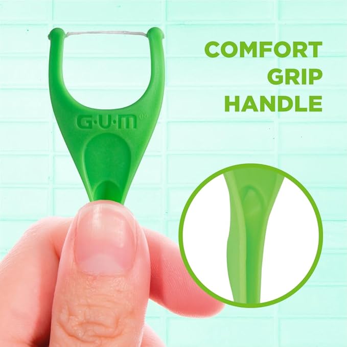 GUM Angled Floss Picks, Perfect for Tight Teeth, Extra Strong Shred-Resistant Dental Floss, Angled for Easy Reach, Dental Flossers for Adults, Fresh Mint Flavor, 75 Count