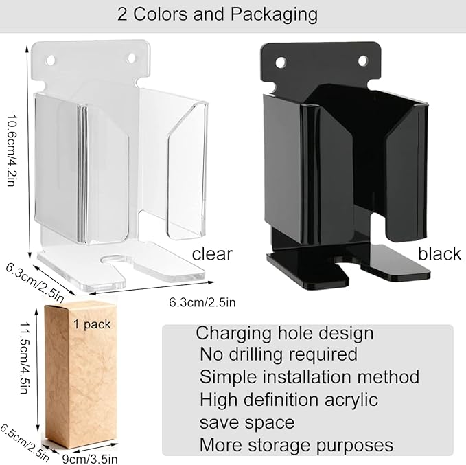 Electric Shaver Wall Stand for Bathroom, Acrylic barber Razor Holder – Easy-to-Install Organizer for Men’s/Women’s Electric Shavers (Black)