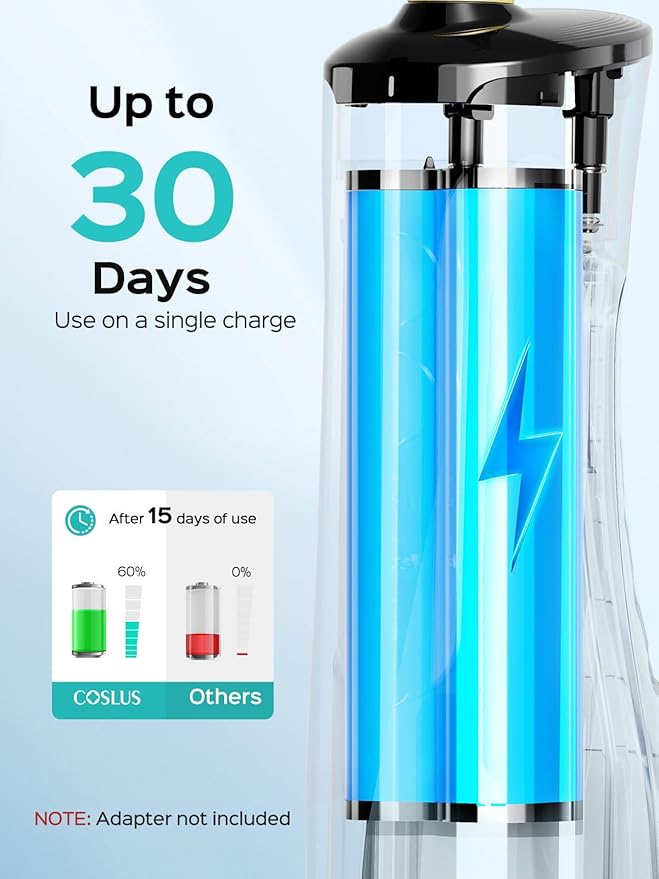 COSLUS E40 Portable Water Flosser for Teeth: 10 Pressure Settings Professional Water Dental Pick for Orthodontic, Braces & Sensitive Gums - Cordless for Travel Use, for Adults Teens, BPA-Free