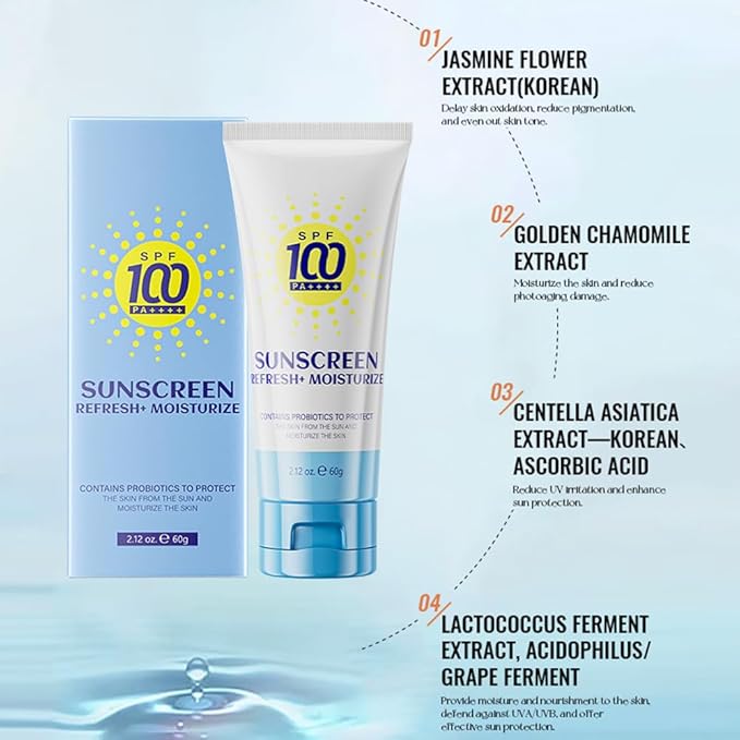 Vitamin C Sunscreen Lotions,2 Pcs Daily Moisturizer Sunscreen Cream for Face and Body,Women Men Waterproof Sweatproof Refreshing Non-greasy Sun Protection Cream,Facial Sunblock (blue)