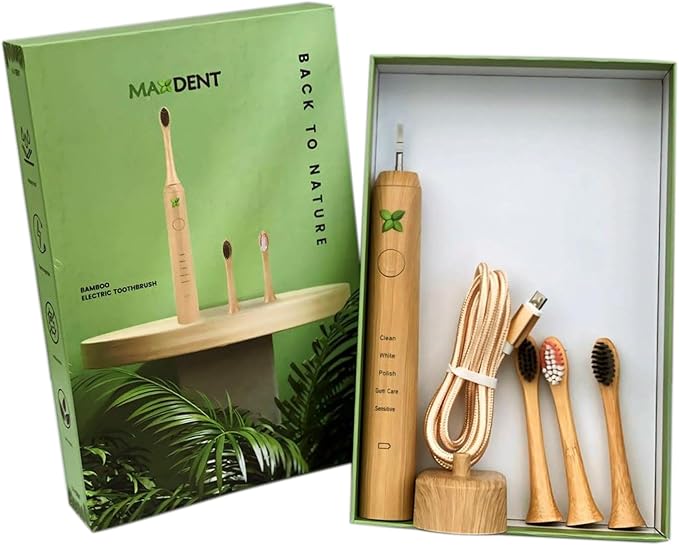 Rechargeable Electric Toothbrush, Soft Bristle Adult Oral Care with 3 Bamboo Replacement Heads, Electric Toothbrush for Adults, Sustainable Rechargeable Dental Hygiene