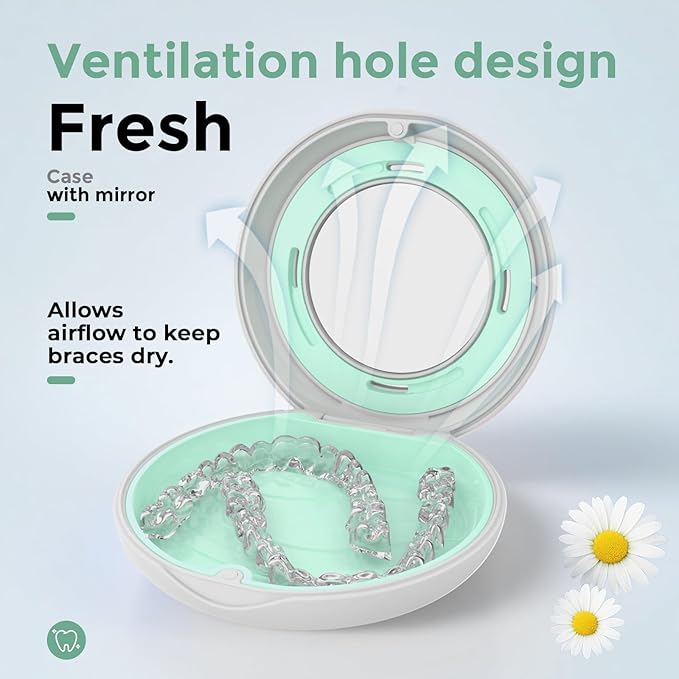 HEMILAB® Retainer Case, Slim Aligner Case with Mirror, Compatible with Invisalign, Cute Retainer Orthodontic Box with Vent Holes, White