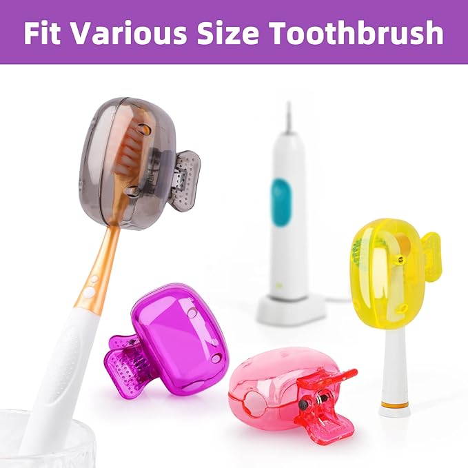 Hxezoc 4 Pack Travel Toothbrush Head Covers Toothbrush Protector Cap Brush Pod Case Protective Portable Plastic Clip for Household Travel, Camping, School, Bathroom, Business
