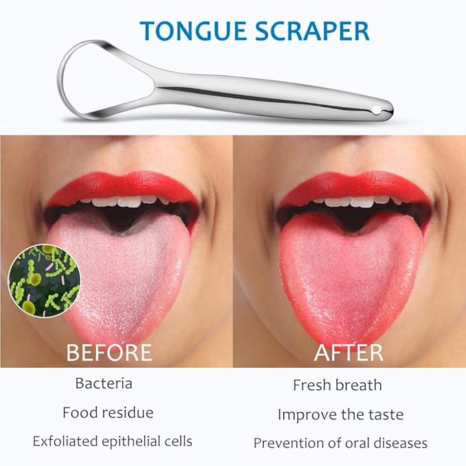 2-Pack Tongue Scraper, 100% 304 Surgical Stainless Steel Tongue Cleaner for Both Adults and Kids, Professional Reduce Bad Breath Metal Tongue Scrapers, Help Your Oral Hygiene (with 2 cases)