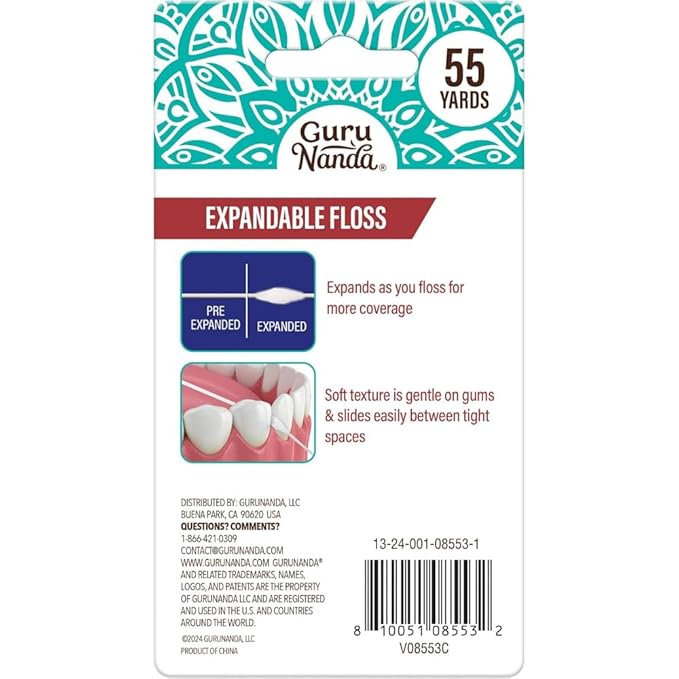 GuruNanda Dental Floss, Cinnamon, Pack of 3, Waxed | 55 Yards | Expandable | Gentle Cleaning | For Wide Teeth