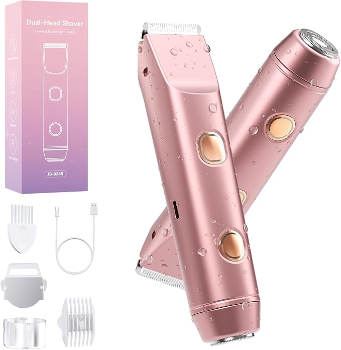 Bikini Trimmer for Women: Electric Razors & Shaver [IPX7 Waterproof] with Dual Heads for Body Pubic Hair - Rechargeable Wet Dry Lady Hair Trimmer 2 in 1 for Underarm Leg Arm Face