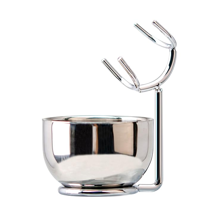 Grandslam Shaving Brush and Bowl Kit for Men, 3 in 1 Shaving Brush Set, Stainless Steel Shaving Bowl and Stand, Shaving Brush, Shaving Kit for Men, Silver