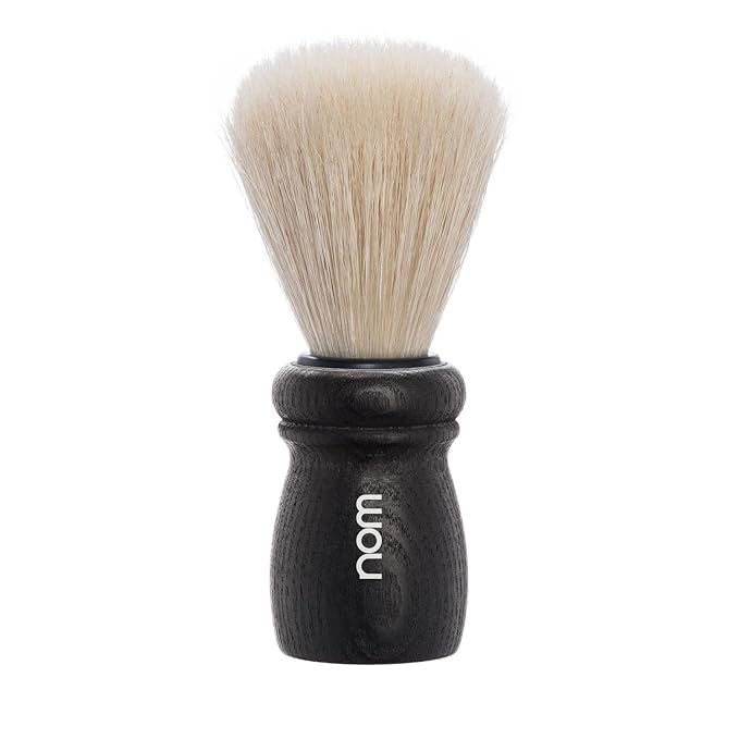 NOM Alfred Shaving Brush | Natural Bristle Shave Brush for Shaving soaps and creams | Exfoliating Shaving Brush | Black Ash handle