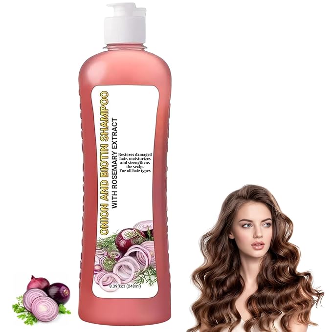 Onion & Biotin Hair Growth Shampoo – Concentrated Formula for Thicker, Fuller-Looking Hair – With Rosemary Extract – Hydrates, Strengthens & Reduces Breakage – Sulfate-Free for All Hair Typess