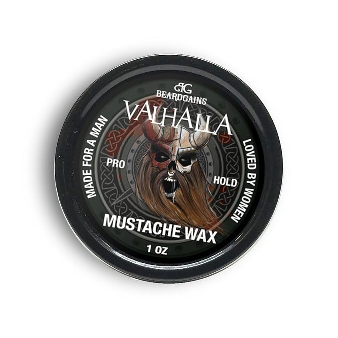 Beard Gains Strong Competition Pro Hold Mustache Wax 1oz - Style, Mold, and Tame Moustache - Organic and Natural (Valhalla Black)