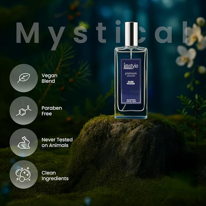 Instyle Fragrances Platinum Collection Dark Woods, Inspired by T. Ford's Blac.k Orchid, Premium Unisex Eau de Parfum, CLEAN, Vegan, Paraben-Free, Never Tested on Animals, 3.4 Fluid Ounces