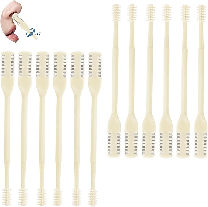 12 Pcs 2-in-1 Nasal Hair Cutter, Upgrade Double Sided Nose Hair Knife, 360° Nostril Hair Remover Tool, Nose Hair Trimmer for Men, Nasal Hair Cutter for Men Women, Soft Cleaning Brush (Cream)