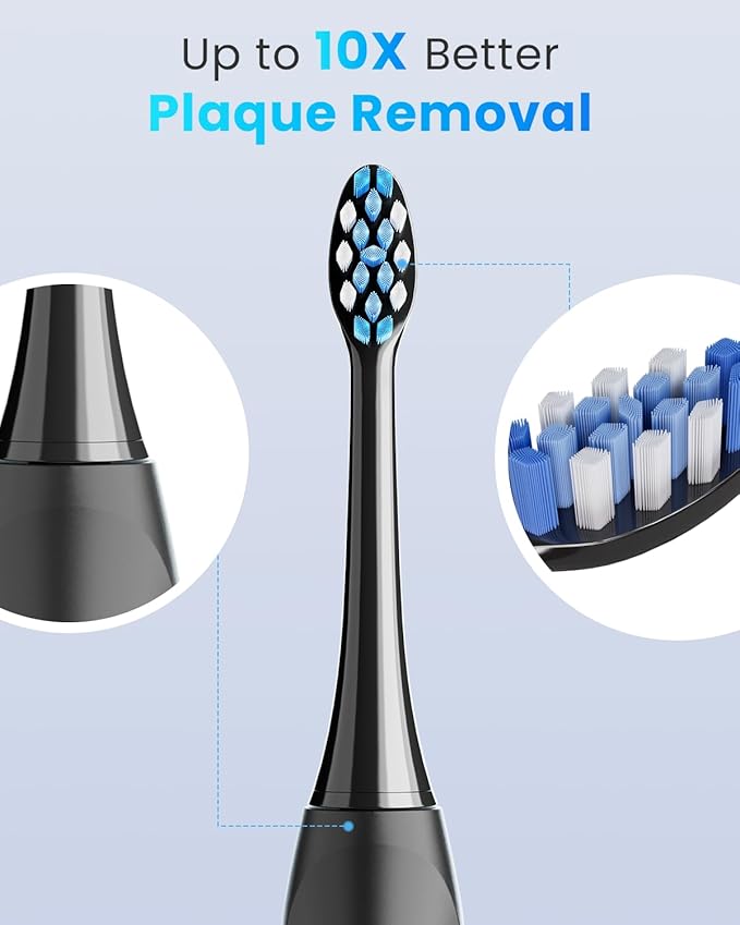 Onlyone Replacement Toothbrush Heads, Compatible with Philips Sonicare Click-on Handles, and AquaSonic Electric Toothbrush, Soft Electric Toothbrush Heads Refills, Black, 8 Pack