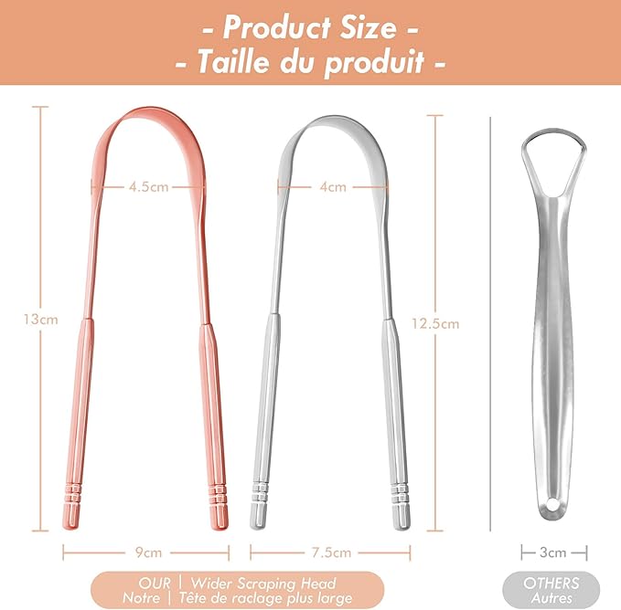 Tongue Scraper 2 Pack, 100% Stainless Steel Tongue Scraper for Adults, Easy to Use Tongue Scraper with Case, Cleaning Tongue and Reducing Bad Breath for Oral Care