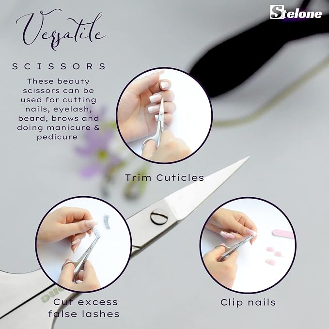 Multi Purpose Eyebrow Scissors Stainless Steel Curved Blade Cuticle Scissors for Manicure and Cosmetic, Brow Scissors for Facial Hair & Eyelash Trimming