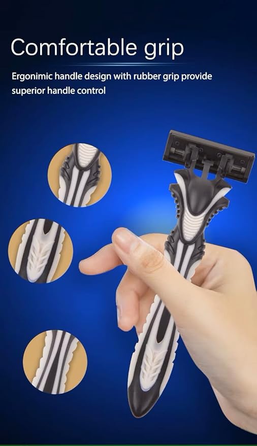 Max Speed 5 Stainless Steel Razors Blades, A Series for Men Shaving, with Lubricated Strip and Ergonimic Handle for Superior Handling Control, 3 Pack.